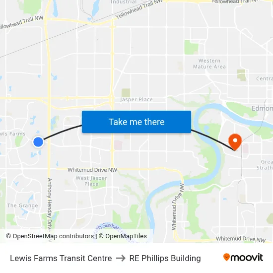 Lewis Farms Transit Centre to RE Phillips Building map