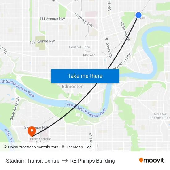 Stadium Transit Centre to RE Phillips Building map
