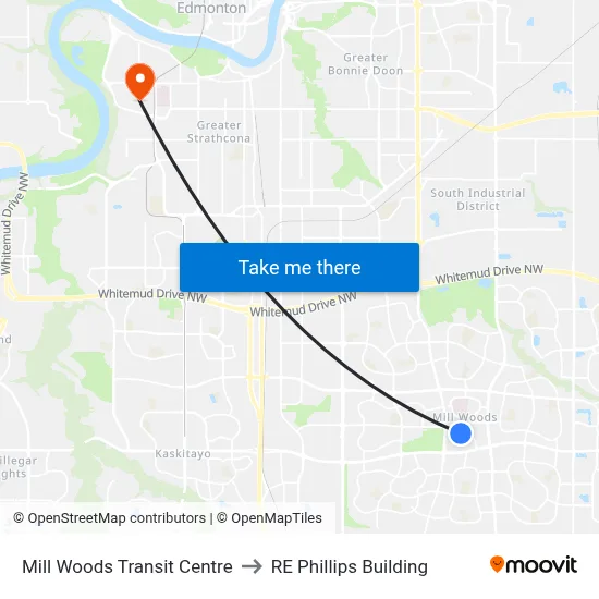 Mill Woods Transit Centre to RE Phillips Building map