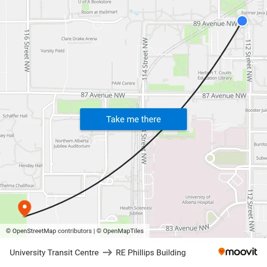 University Transit Centre to RE Phillips Building map