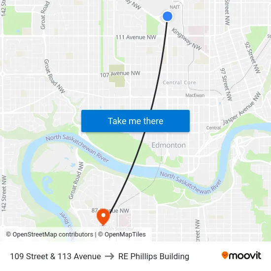 109 Street & 113 Avenue to RE Phillips Building map