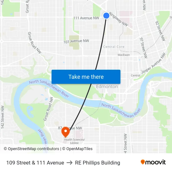 109 Street & 111 Avenue to RE Phillips Building map