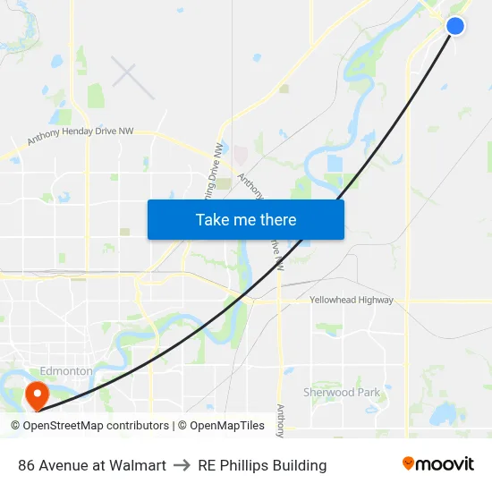 86 Avenue at Walmart to RE Phillips Building map