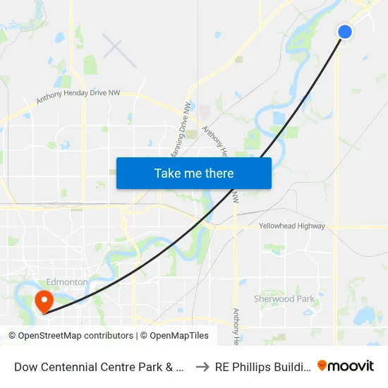 Dow Centennial Centre Park & Ride to RE Phillips Building map