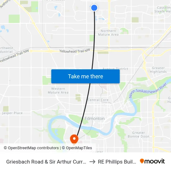 Griesbach Road & Sir Arthur Currie Way to RE Phillips Building map