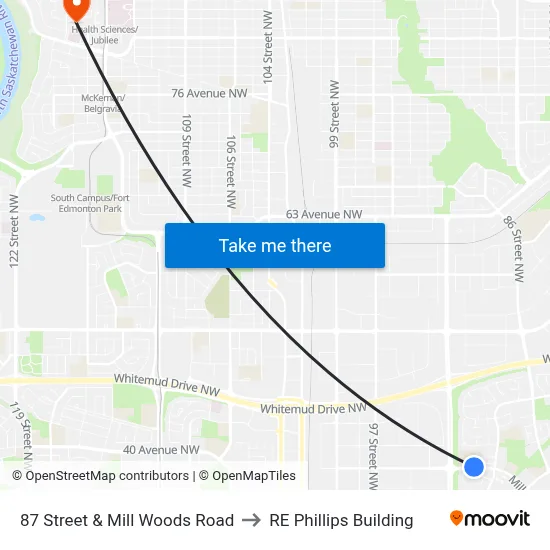 87 Street & Mill Woods Road to RE Phillips Building map