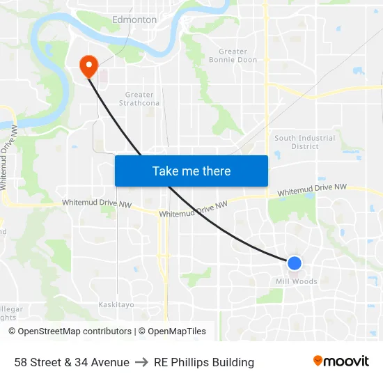 58 Street & 34 Avenue to RE Phillips Building map