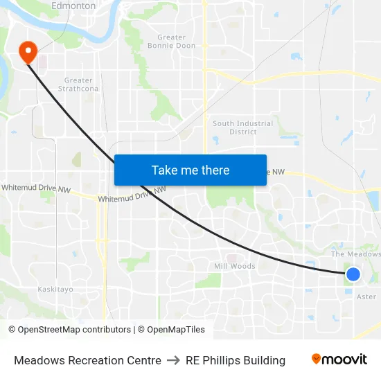Meadows Recreation Centre to RE Phillips Building map