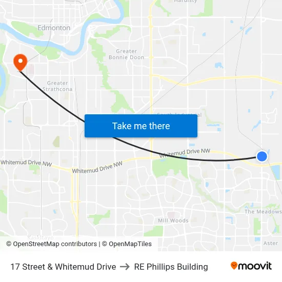 17 Street & Whitemud Drive to RE Phillips Building map