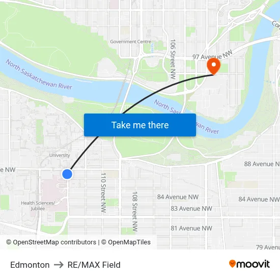 Edmonton to RE/MAX Field map