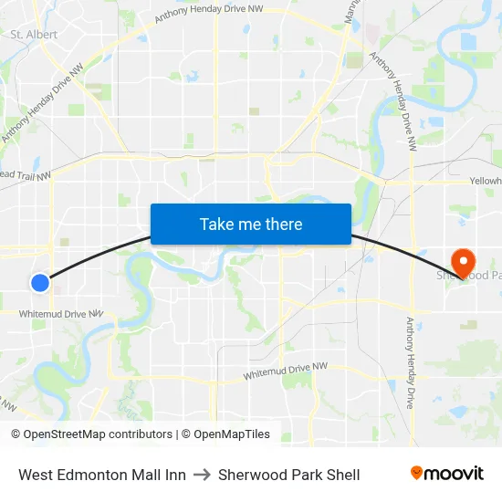 West Edmonton Mall Inn to Sherwood Park Shell map