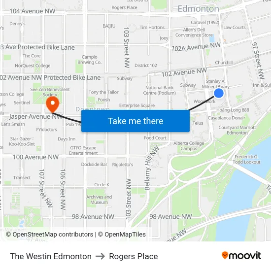 The Westin Edmonton to Rogers Place map