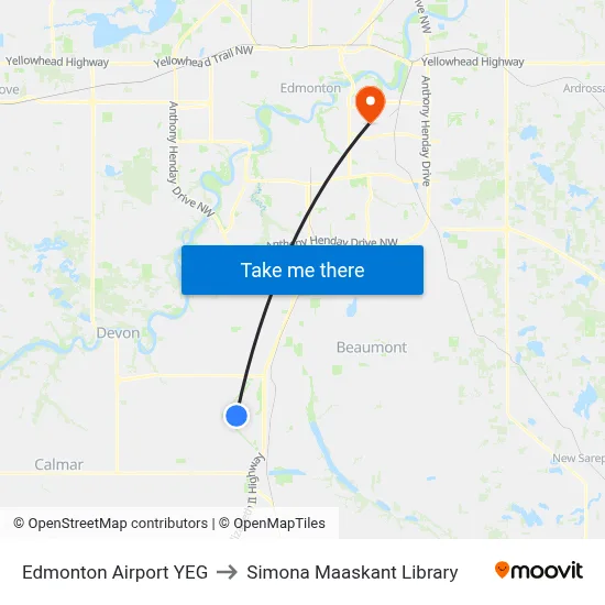 Edmonton Airport YEG to Simona Maaskant Library map