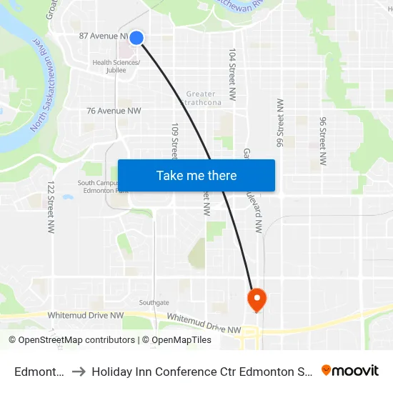Edmonton to Holiday Inn Conference Ctr Edmonton South map