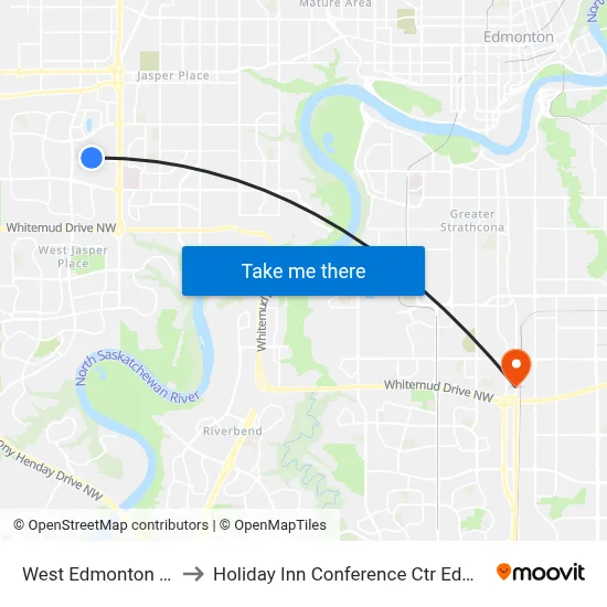 West Edmonton Mall Inn to Holiday Inn Conference Ctr Edmonton South map