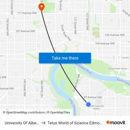 University Of Alberta to Telus World of Science Edmonton map