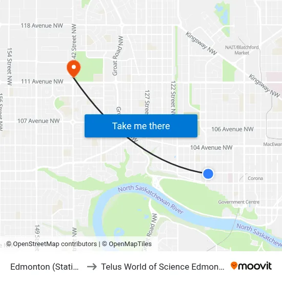 Edmonton (Station) to Telus World of Science Edmonton map
