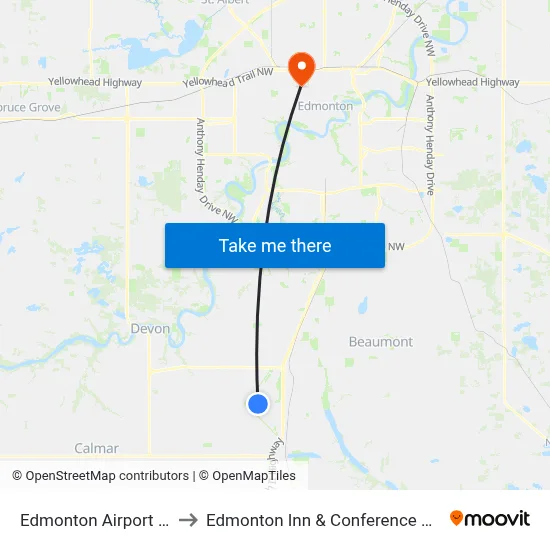 Edmonton Airport YEG to Edmonton Inn & Conference Centre map