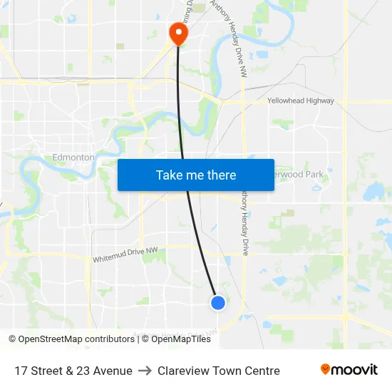 17 Street & 23 Avenue to Clareview Town Centre map