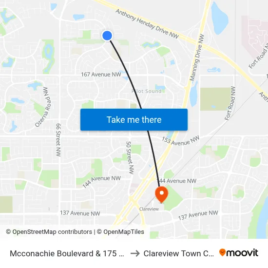 Mcconachie Boulevard & 175 Avenue to Clareview Town Centre map
