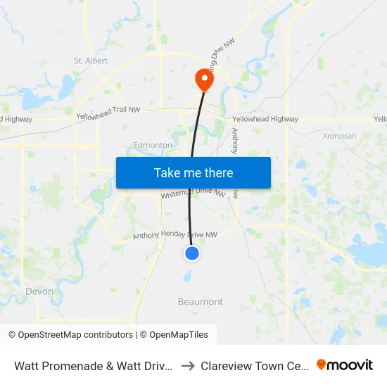 Watt Promenade & Watt Drive SW to Clareview Town Centre map