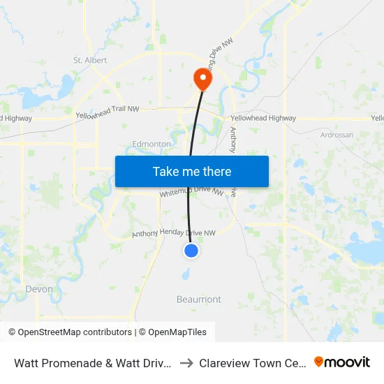 Watt Promenade & Watt Drive SW to Clareview Town Centre map