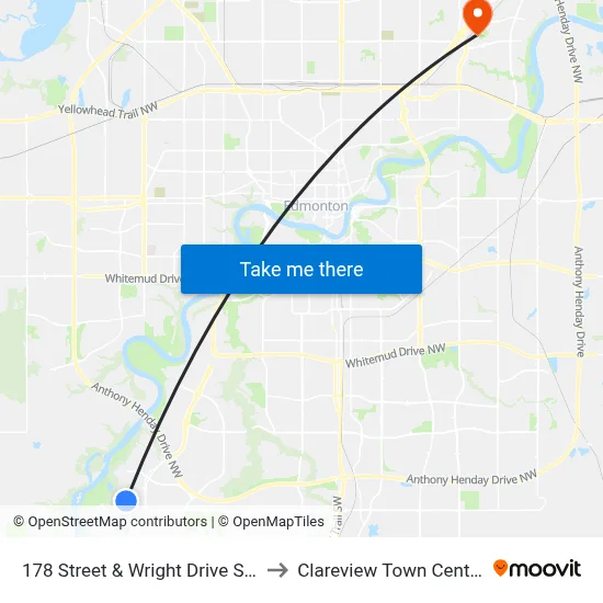 178 Street & Wright Drive SW to Clareview Town Centre map
