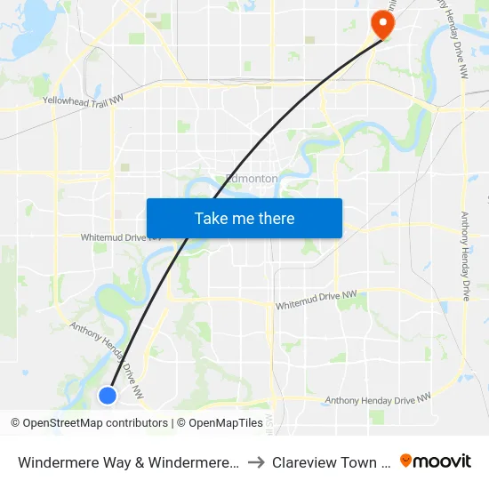 Windermere Way & Windermere Boulevard to Clareview Town Centre map