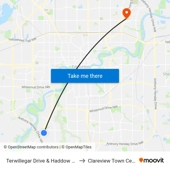 Terwillegar Drive & Haddow Drive to Clareview Town Centre map