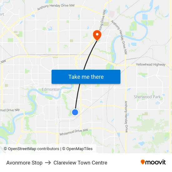 Avonmore Stop to Clareview Town Centre map