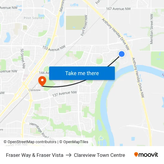 Fraser Way & Fraser Vista to Clareview Town Centre map