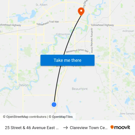 25 Street & 46 Avenue East Nisku to Clareview Town Centre map