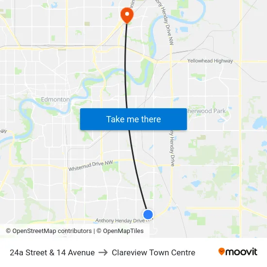 24a Street & 14 Avenue to Clareview Town Centre map