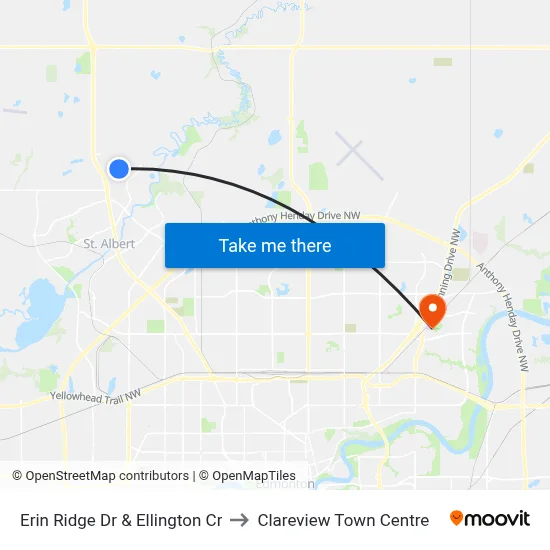 Erin Ridge Dr & Ellington Cr to Clareview Town Centre map