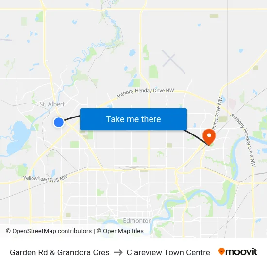 Garden Rd & Grandora Cres to Clareview Town Centre map