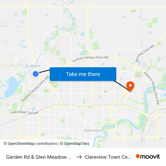 Garden Rd & Glen Meadow Cres to Clareview Town Centre map