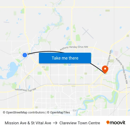 Mission Ave & St Vital Ave to Clareview Town Centre map