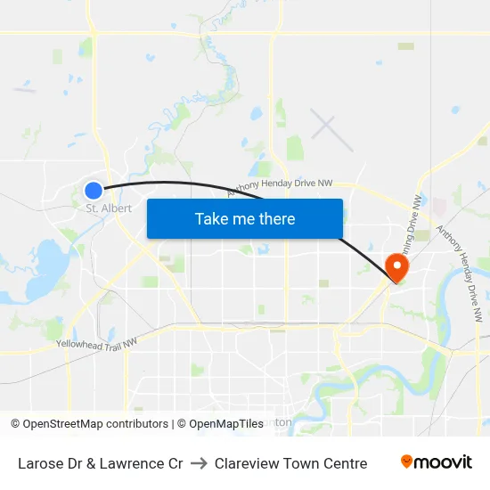 Larose Dr & Lawrence Cr to Clareview Town Centre map