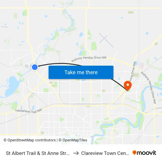 St Albert Trail & St Anne Street to Clareview Town Centre map