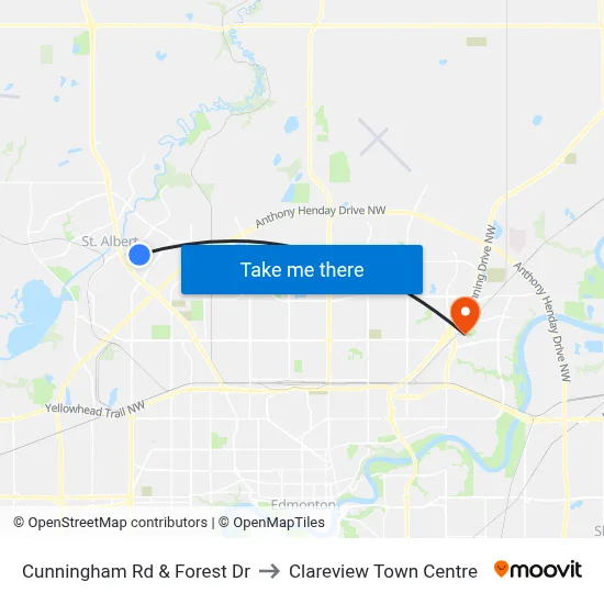 Cunningham Rd & Forest Dr to Clareview Town Centre map