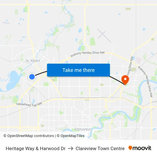 Heritage Way & Harwood Dr to Clareview Town Centre map