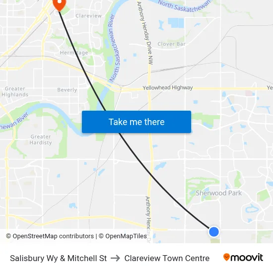 Salisbury Wy & Mitchell St to Clareview Town Centre map