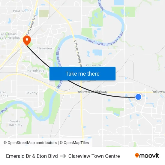 Emerald Dr & Eton Blvd to Clareview Town Centre map