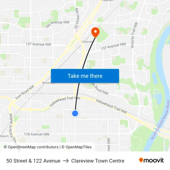 50 Street & 122 Avenue to Clareview Town Centre map