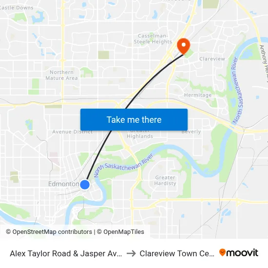 Alex Taylor Road & Jasper Avenue to Clareview Town Centre map