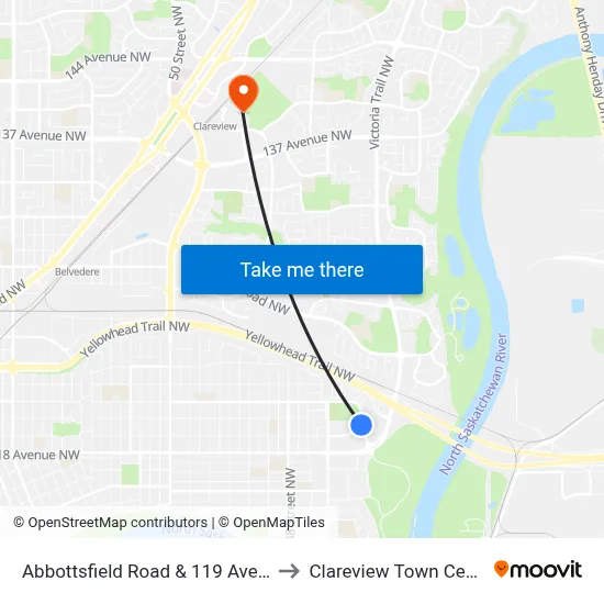 Abbottsfield Road & 119 Avenue to Clareview Town Centre map