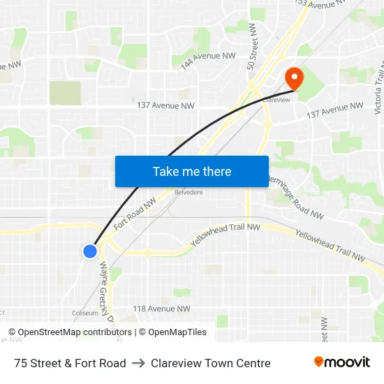 75 Street & Fort Road to Clareview Town Centre map