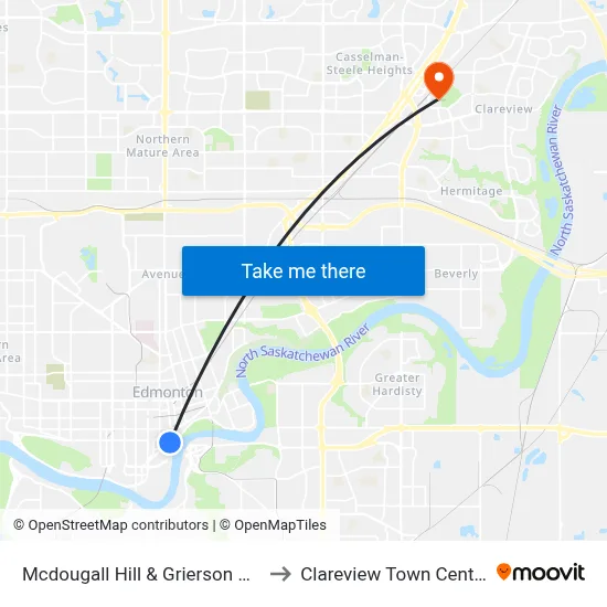 Mcdougall Hill & Grierson Hill to Clareview Town Centre map