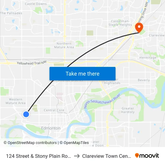 124 Street & Stony Plain Road to Clareview Town Centre map