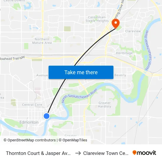 Thornton Court & Jasper Avenue to Clareview Town Centre map